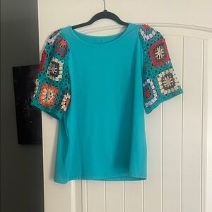 Colorful Crochet Sleeve Women's Top
